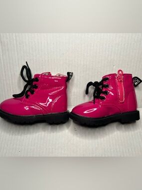Boots Glossy Pink Plaid Lining Lace/Zip Up Girl's Size 21/Size 5 US Dinimigi